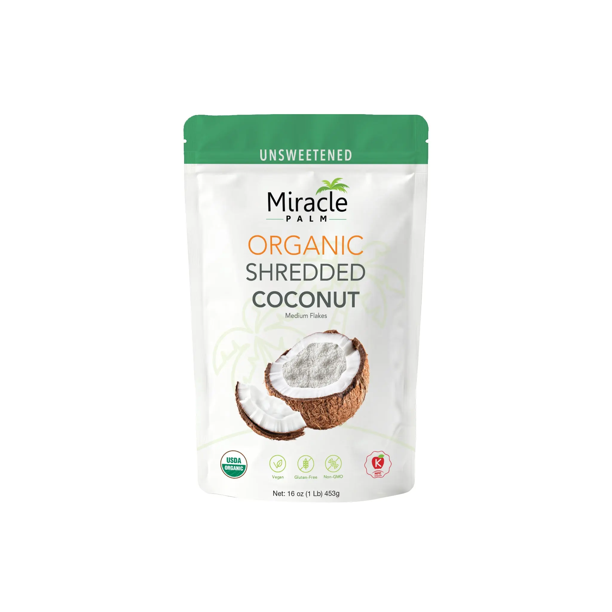 Miracle Palm Organic Unsweetened Shredded Medium Coconut