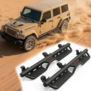 Drop Down Side Steps Running Boards for 2007-2018 Jeep Wrangler JK Unlimited 4-Door, Heavy Duty Matte Black Steel Nerf Bars, No-Drilling Bolt-on Installation