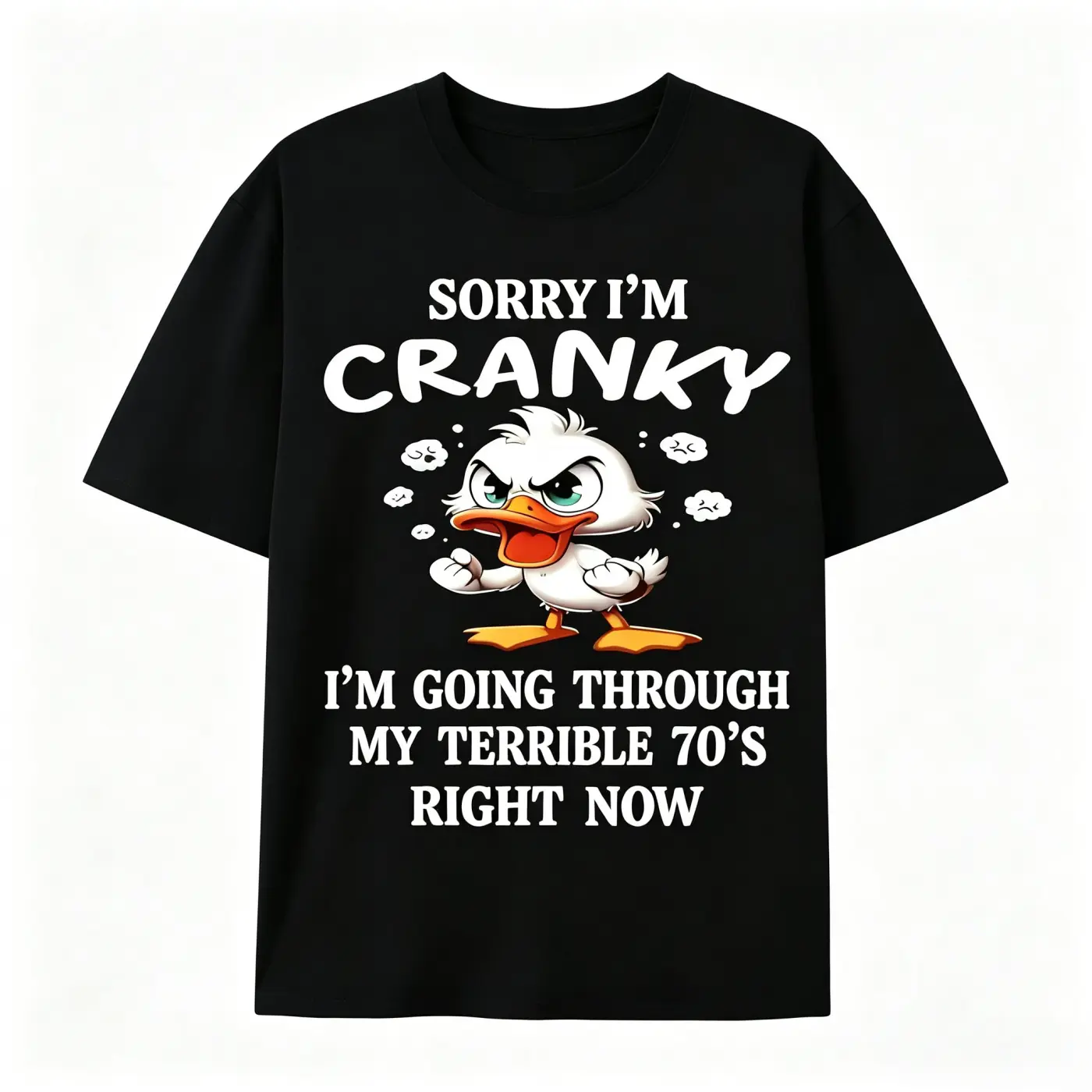 Funny 70s Duck Graphic Tee, 100% Cotton Casual Crew Neck Outfit, Unisex Couple Fashion Top Crewneck Tshirt