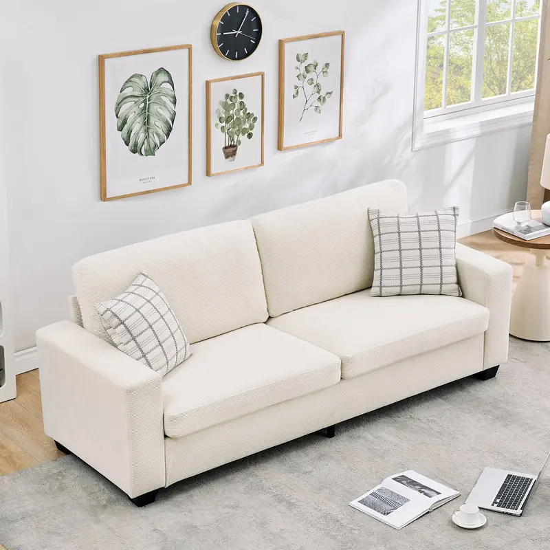 GARVEE 83 Inch Modern Beige Sofa, 3 Seater Couch with Deep Seats, Comfy Upholstered Sofa, Cloud Couch for Compact Living Room, Bedroom, Office, Beige