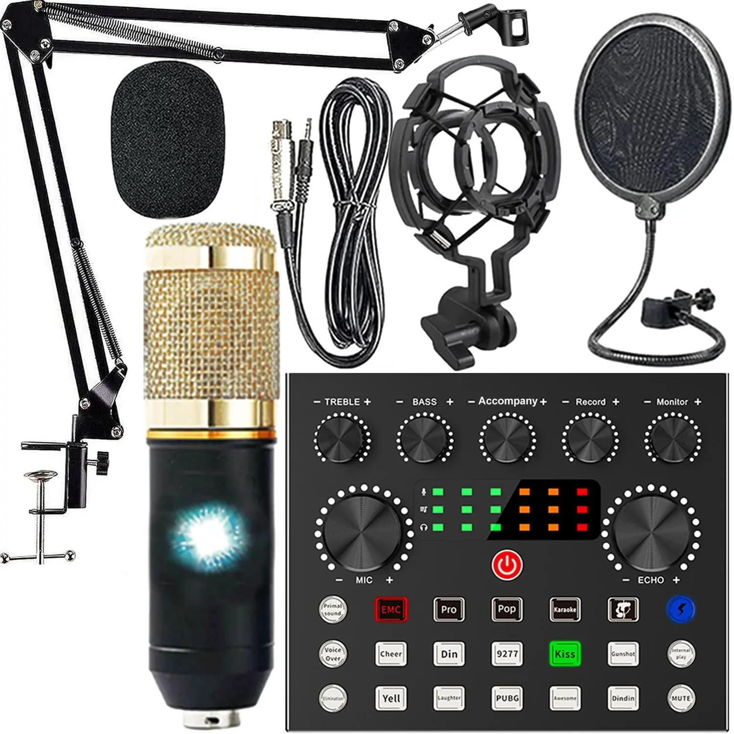 Professional Podcast Studio Equipment Kit, USB Rechargeable Condenser Microphone & Singing Mic & Audio Interface & Sound Card & Audio Mixer, Live Streaming Equipment for YouTube & Twitch