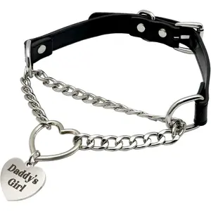 Leather Slip Chain Choker - Adjustable PU Vegan  With Heart Ring & Cuban Chain, Letter Heart Pendant Necklace for Women