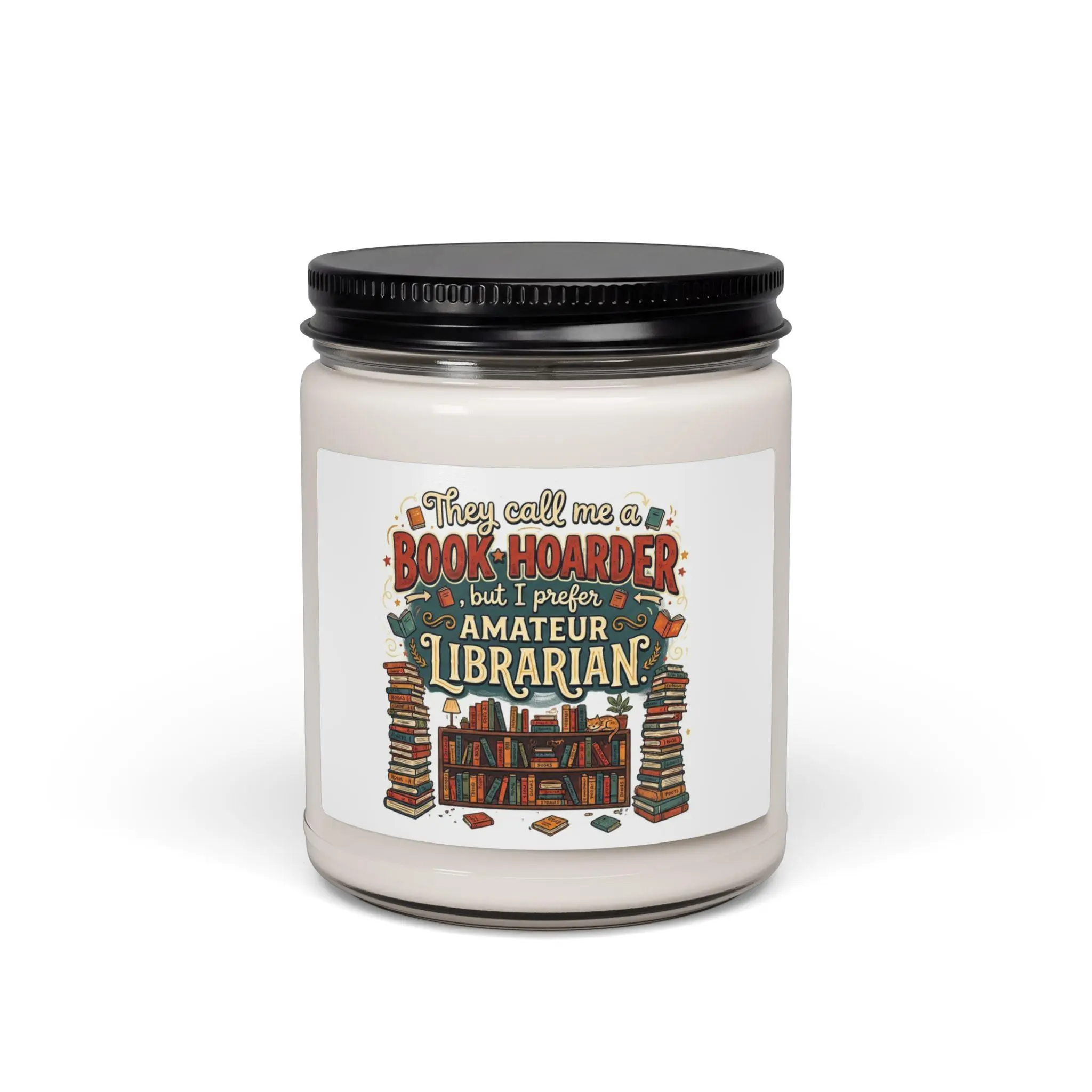 9oz Glass Pot Wick Soy Candle - Book Hoarder Themed, Light-Aroma, Clean Cotton/Floral/Unscented Options, Cozy Home Decor for Reading Enthusiasts & Reading Nook Use