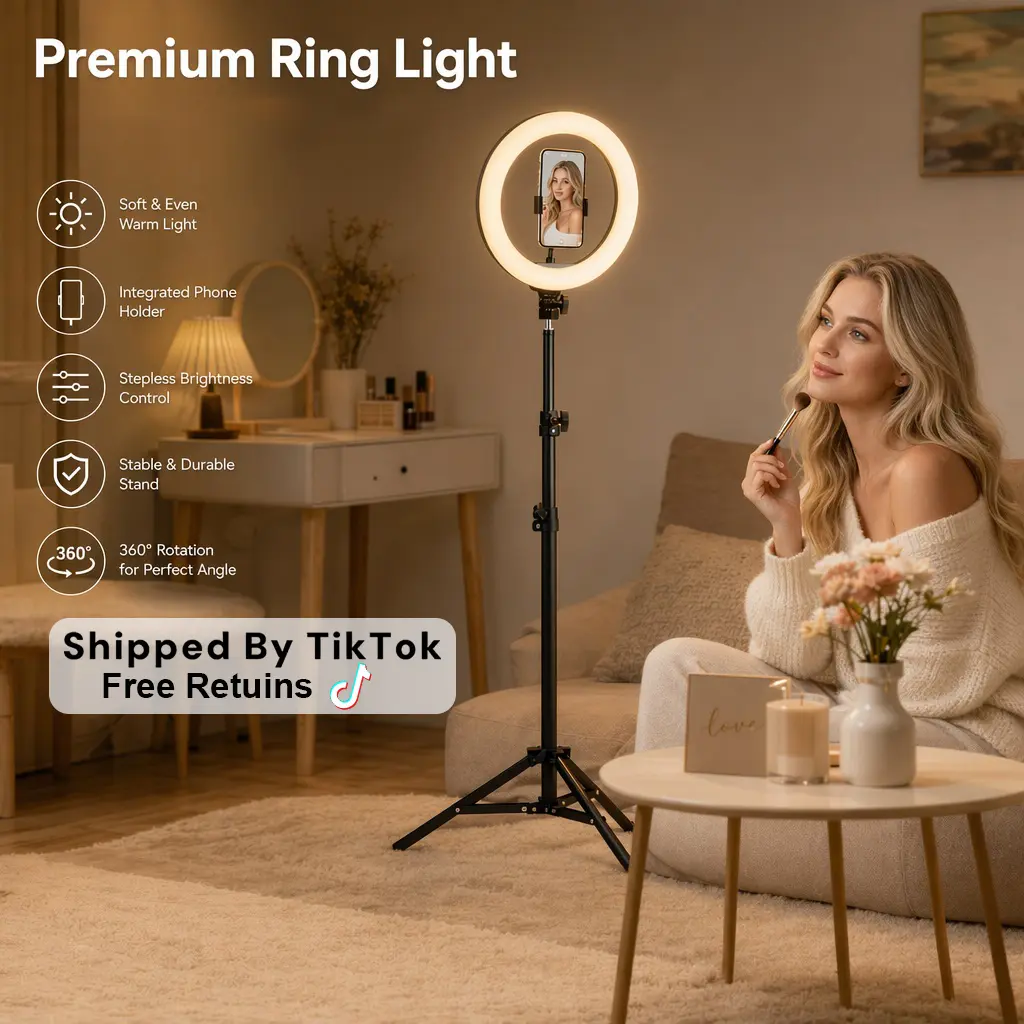 LED Dimmable Desk Makeup circle Light 10" with 1.3m Adjustable Stand,USB-Powered Brightness Control for Photography, Videography, Makeup, Streaming Video light#moodlighting