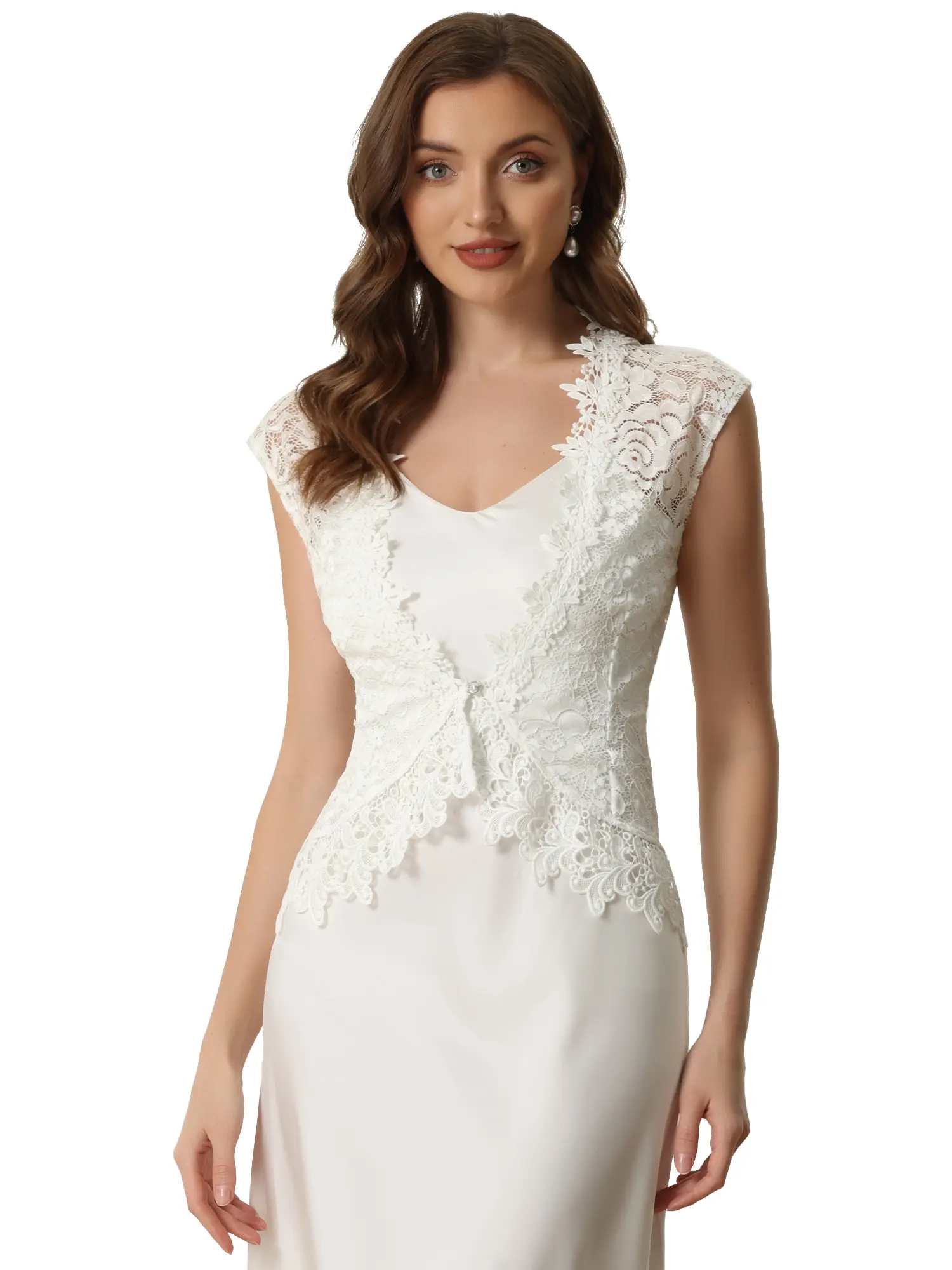 INSPIRE CHIC Floral Lace Shrug Wedding Guest Cap Sleeve Formal Sheer Bolero Cardigan