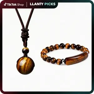 2pcs/set Lucky Natural Crystal Black Obsidian Tiger Eye Stone Bead Pendant Necklace Energy Healing Adjustable Braided Rope Cord Necklace for Women Men Protection Jewelry Gift，Mother’s Day gift.