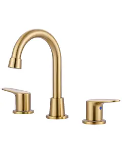 2 Handle 3 Holes Widespread Bathroom Faucet, Bathroom Sink Faucet with Copper Pop Up Drain, Gold Lavatory Faucet Swivel Spout with Drain Assembly for Restroom Vanity Camper
