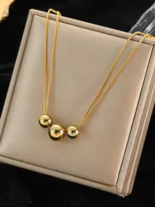 1Pcs Stainless Steel Gold Color Geometric Pattern Bead Ball Pendant Necklace For Women Trendy Waterproof Quality Neck Chain Jewelry Gift Collar