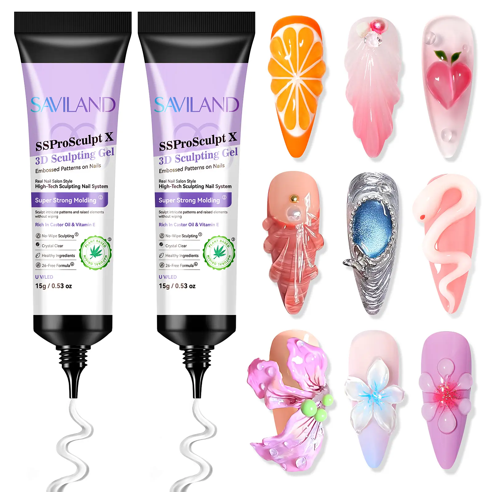 2PCS 15g No Wipe Clear 3D Nail Gel