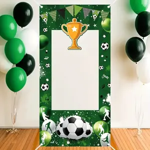 1 pce, football party backdrop, Football party banner - frame with football trophy and player silhouette, sports-themed design, suitable for birthday decorations, football celebration, and sports events, decoration that enhances the celebratory atmosphere