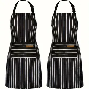 2-piece adjustable kitchen apron with pockets, suitable for male and female chefs, for home dining, baking, and nail art design, black stripe.