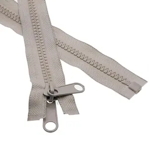 1 count #10 84 Inch Heavy Duty Zippers for Sewing Separating Large Plastic Zippers Gray Tape with Double Pull Tab Slider, Sleeping Bag, Boat, Canvas, Cover, Trampoline,  Bed,Tent (84" 1 count)