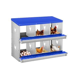 Garvee Ventilated Metal Chicken Nesting Box with 6 Compartments, Roll Away Design, Wall Mountable, Durable and Rust-Resistant, Blue Finish, No Legs Included
