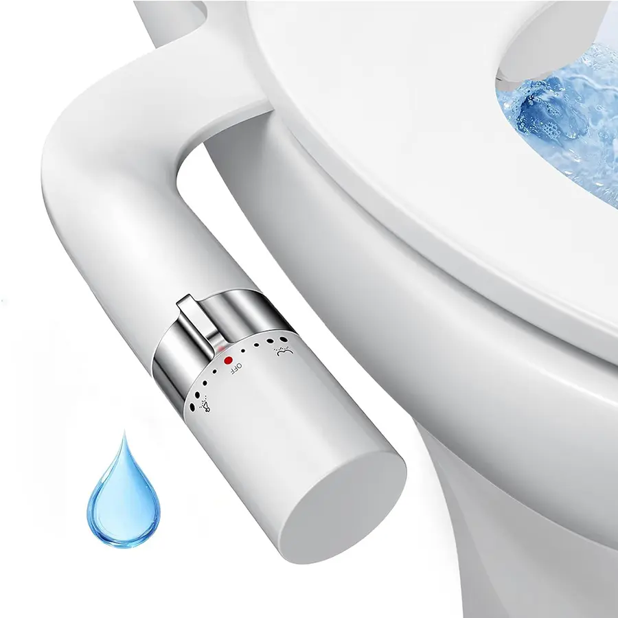 Non-Electric Ultra-Slim Bidet - Dual Nozzle Self-Cleaning Fresh Cold Spray, Adjustable Pressure for Feminine & Rear Hygiene