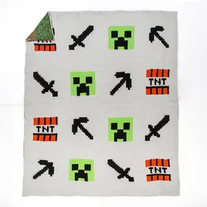 Minecraft Creeper and Weapons 50x60 Feather Knit Throw