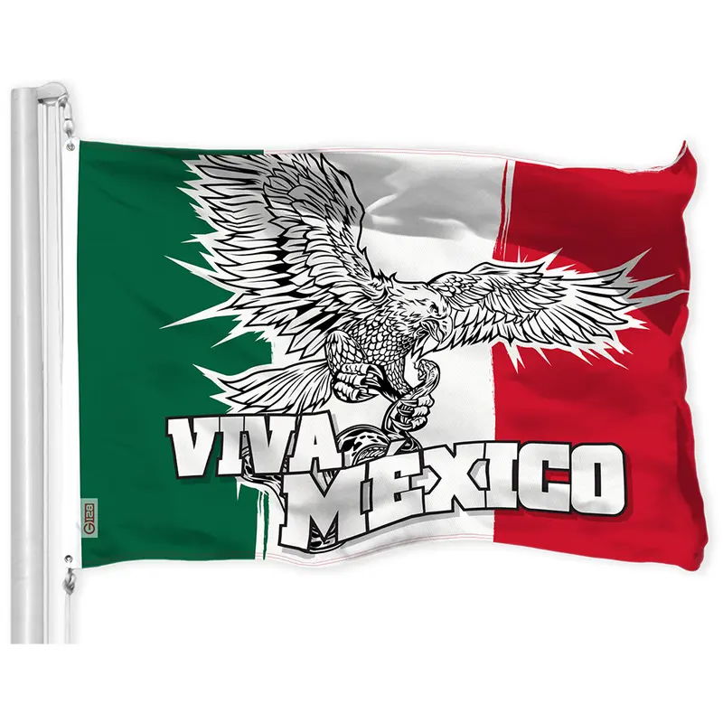 Viva Mexico Flag 3x5 ft LiteWeave Printed 150D Polyester, Vibrant Colors, Brass Grommets, Single Sided, Not Embroidered