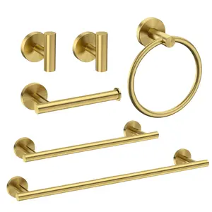 「6-Piece Bathroom Hardware Set」Modern Stainless Steel Wall Mounted Towel Bar, Towel Ring, Toilet Paper Holder & Robe Hooks – Polished Chrome Bath Accessory Kit