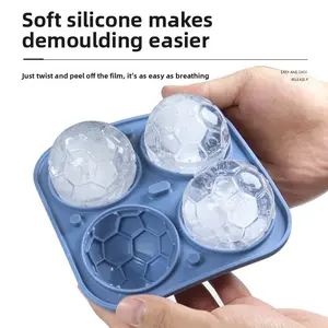 2026 New 4-in-1 Football Ice Cube Mold 2inch Spherical Ice Cubes Large Silicone Ice Tray 4 Cavities Extra Large 3D Football Shaped Ice for Whiskey Cocktails Coffee