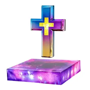 MAGECMOON Magnetic Levitation Cross Lamp LED Floating Bible Christian Decoration Indoor Desktop Bedroom Living Room Decoration Christmas Easter Gift Glossy Glowing Religious Ornament Mother's Day