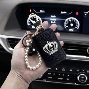 3-Piece Crown Pattern Car Key Holder Set, Home Key Case, Beaded Keychain, Floral Key Ring, Women's Automotive Accessories Decor, Car Key Accessory