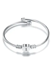 Stainless Steel Heart Letter Bracelet, Adjustable Titanium Steel Bangle, Unisex Multi-Function Clasp Design, Personalized Jewelry Gift, Elegant Minimalist Bangle