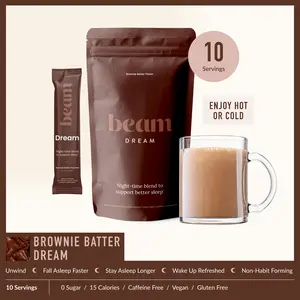 Beam Organics Dream Nighttime Hot Cocoa Powder - 10 Servings Organic Dairy-Free Self-Care Supplement, Melatonin Sleep Aid with L-Theanine, Magnesium, No Added Sugar (Cinnamon Cocoa, Brownie Batter, Sea Salt Caramel), Dairy Free Supplement, Chocolate, Low,