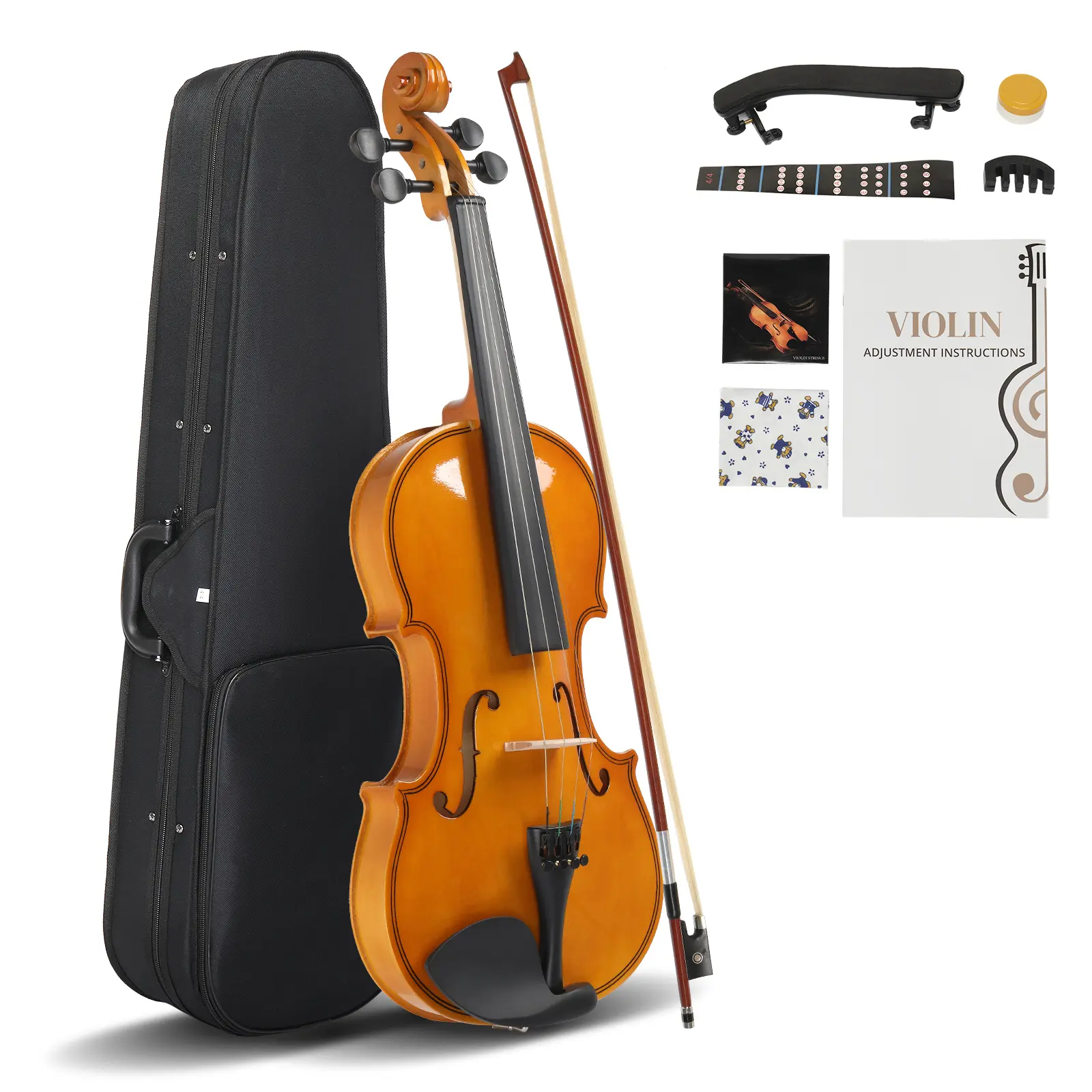 4/4 Full Size Violin Learning Kit for Beginners & Adults, Including Hard Case, Violin Bow, Shoulder Rest, Rosin, Extra Strings and Sordine