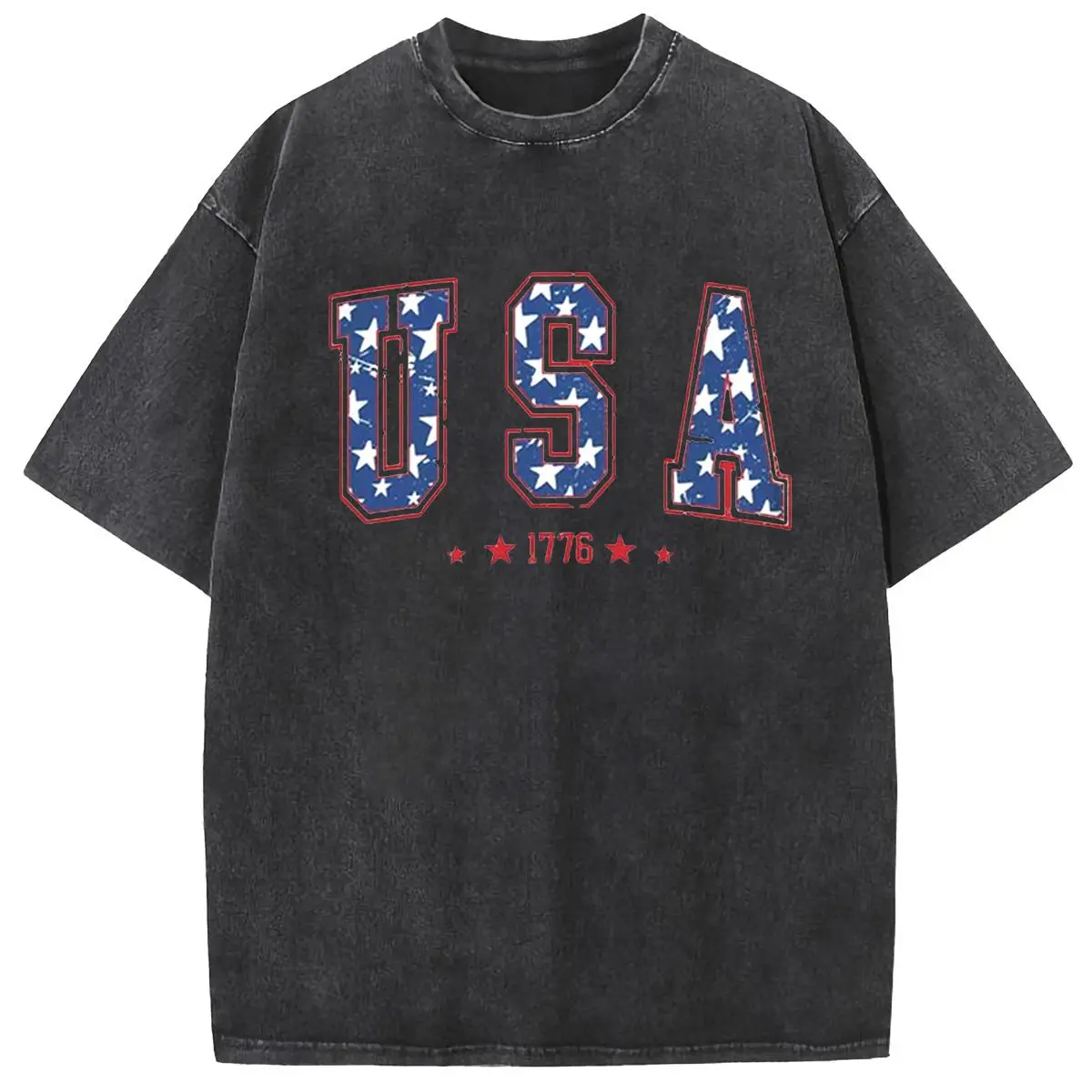 Digitex Acid Wash Shirts Oversized USA Printed Half Short Sleeves Casual Women Letter Graphic Tee Comfortable Fit Summer Womenswear Memorial Day Streetwear