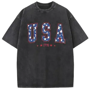 Digitex Acid Wash Shirts Oversized USA Printed Half Short Sleeves Casual Women Letter Graphic Tee Comfortable Fit Summer Womenswear Memorial Day Streetwear