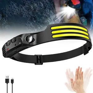 LED Headlamp Rechargeable (2 PCS), 230° Wide Beam Head Lamp with Motion Sensor, Waterproof Head Light Flashlight for Hiking, Running, Repairing, Fishing Cycling (Black 4)