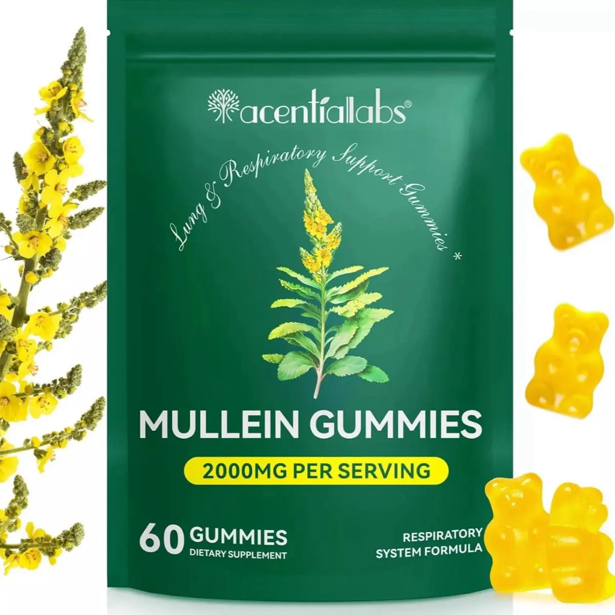 Mullein Gummies,Daily Respiratory Health Gummies 2000mg Mullein Leaf herb Extract , gummies for lung cleanse