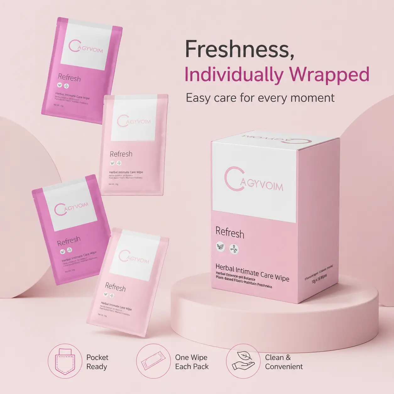 【CAGYVOIM】Intimate Area Personal Wipes, 16 Count - pH Balanced No Rinse Formula for Odor Control & Daily Feminine Care, Intimate Area Wipes, Cleanser, Sensitive, No Rinse Wipes