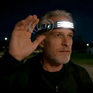 ISUNMEA 3 PCS LED Headlamp Rechargeable, 230° Wide Beam Head Lamp with Motion Sensor,Hard Hat Headlight,5 Modes,Spotlight&Floodlight,IPX4 Waterproof for Hiking,Running, Repairing, Fishing Cycling