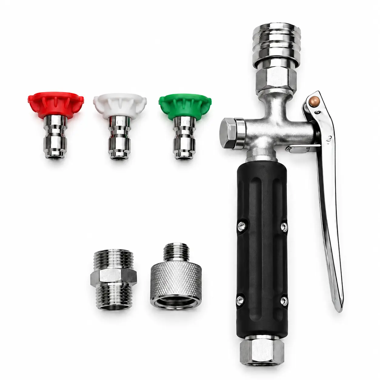 POHIR 2200 PSI Stainless Steel 2-in-1 Spray Wand, 1-Hand Metal Cleaning Gun, Fits Pressure Washer & Garden Hoses, 3 High Pressure/Multifunction Nozzles, Dual Adapters for Car Cleaning, High Pressure Nozzle