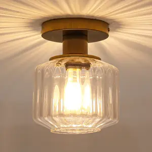 Parrot Uncle 6 Inch Marico 1-Light Semi-Flush Mount Ceiling Light Modern Drum Shade Black/Gold Iron Glass 2-Year Warranty