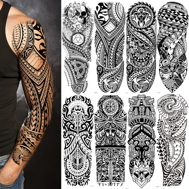 8 Sheets Full Arm Tribal Temporary Tattoo Stickers, Temporary Fake Tattoo, Ephemeral Tattoos, Totem Tattoos for Adults, Unique Body Art Accessories for Arms & Legs