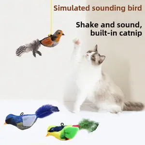 5Pcs Pet Sound Toy, Bird Shaped Cat Toy, Animal Printed Fabric, Can Make Sound Without Charging, Suitable for Cats to Play with, Artificial Feathers