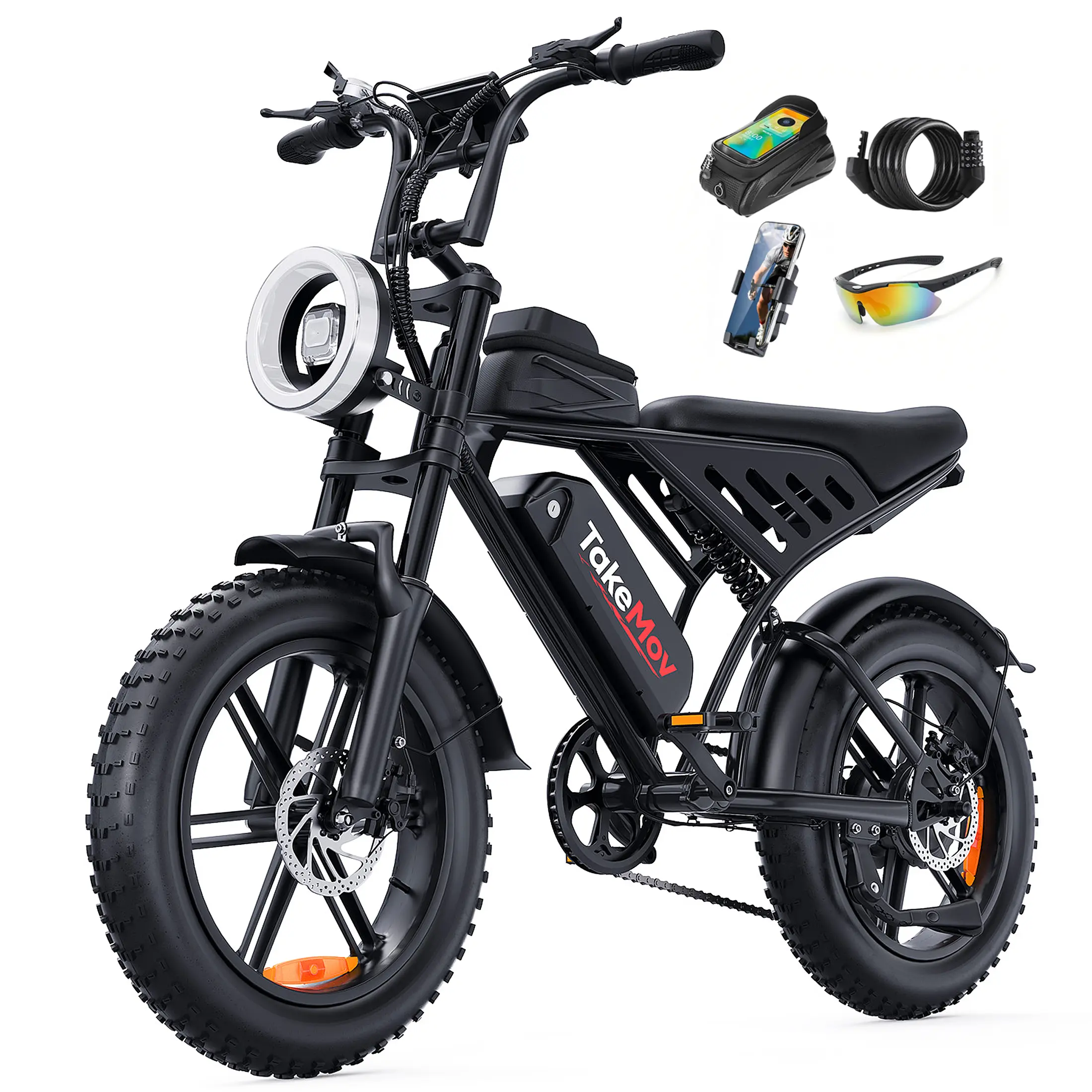 TakeMov G35 Unisex Adult 2-Seater Fat Tire Ebike - 1500W Peak Power, 33 MPH Top Speed, Full Suspension, 40-60 Mi Range, 48V 15Ah Removable Battery, 20-Inch All-Terrain Tires, LED Headlights, UL 2849 Certified, 2-Seater Design, Two-Seater