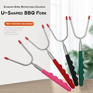 Adjustable Stainless Steel Marshmallow Stick, Hot Dog Fork, Non-Slip Handle Grill Fork for Campfire, BBQ, and Outdoor Parties