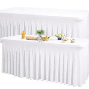 Sunfans 2 Packs Rectangular Spandex Table skirt, Smooth and Anti-wrinkle Table Covers, Stretchable and Reusable Tablecloth For Meeting, Wedding and Parties Decorations Supplies Rectangle