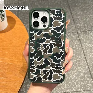Magnetic Silicone TPU Smartphone Cover - Waterproof, Shockproof, Scratch-Resistant, Lightweight, Vintage Dark Camouflage Casing for iPhone 17,16 Pro Max,15 Plus,14,13,12,11,XS,XR - Cellphone, Handheld Devices Protection Accessory