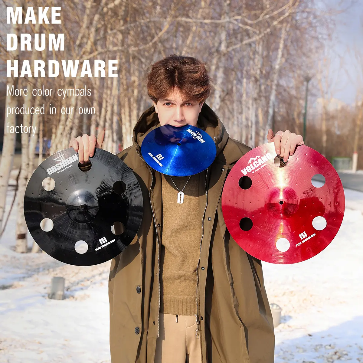 PD Factory Wholesale Premium Titanium Alloy Drum Cymbal Set – 7 Pieces in Blue, Red, and Black