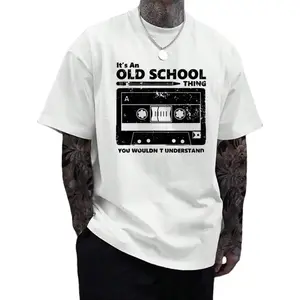 Men's Retro Graphic Cotton T-Shirt - "It's an Old School Thing" Vintage Cassette Tape Design, Soft Crew Neck, Casual Summer Tee,  Cotton, Machine Washable, Cotton T Shirts Fashion Unisex T-shirts,Casual Summer T-Shirt with Crew Neck,viral graphic tees