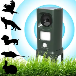 Solar Ultrasonic Animal Repeller with Motion Sensor, Flashlight Deer Repellent Devices for Squirrels Mice Snakes Rabbits, Garden Pest Control
