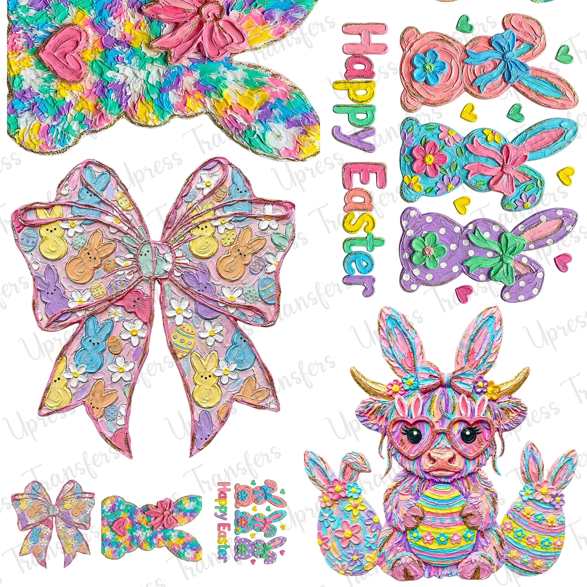 Brushstroke Paint Easter Mini DTF Transfer Gang Sheet 24.5" x 36" Direct To Film for DIY Enthusiasts Vibrant Custom Options Cozy Handmade Aesthetic Pink Green Christmas Design