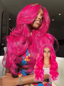 Lehanhair 24 Inch Glueless Long Wavy Synthetic Various Colors 4X6 Lace Wigs for Women, Gorgeous Fluffy Wigs without Bangs, Synthetic Wigs for Party, New Year Christmas Daily Use