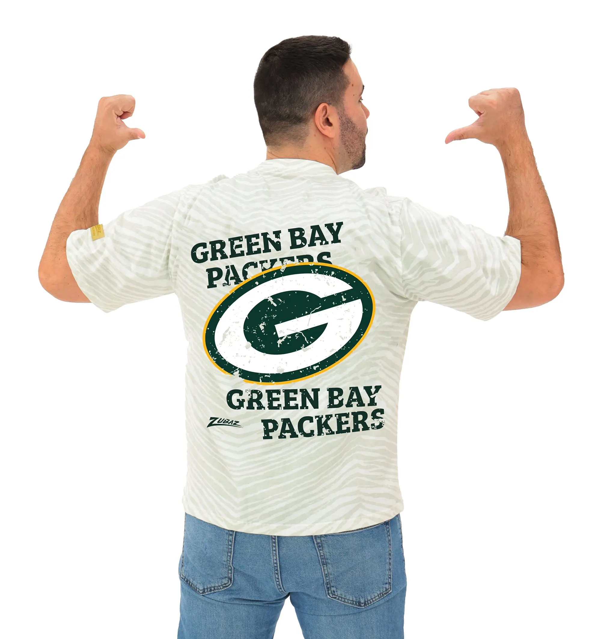 Zubaz NFL Unisex Adult Vintage 90s Full Back Zebra 2 Color Tonal All Over Short Sleeve T-Shirt, Green Bay Packers, X-Small