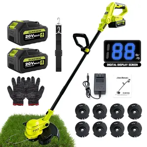 SUKESEM 12-In Cordless Electric Lawn Mower & 3-in-1 Grass Trimmer, 90° Rotatable Head, Auto Feed System, 24000 RPM, 4.0Ah Battery, Fast Charger, 8 Spools, Shoulder Strap for Yd  Garden Maintenance