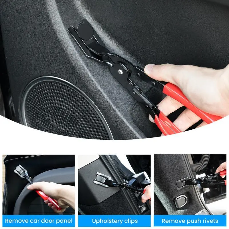 9.5" Heavy-Duty Push Pin Pliers - Mechanic Tools, Automotive Clip Removal Tool, Spring-Loaded Panel & Plastic Rivet Fastener Puller/Extractor with Ergonomic Red Handle for Auto Repair, Garage Use, Fastener Extraction