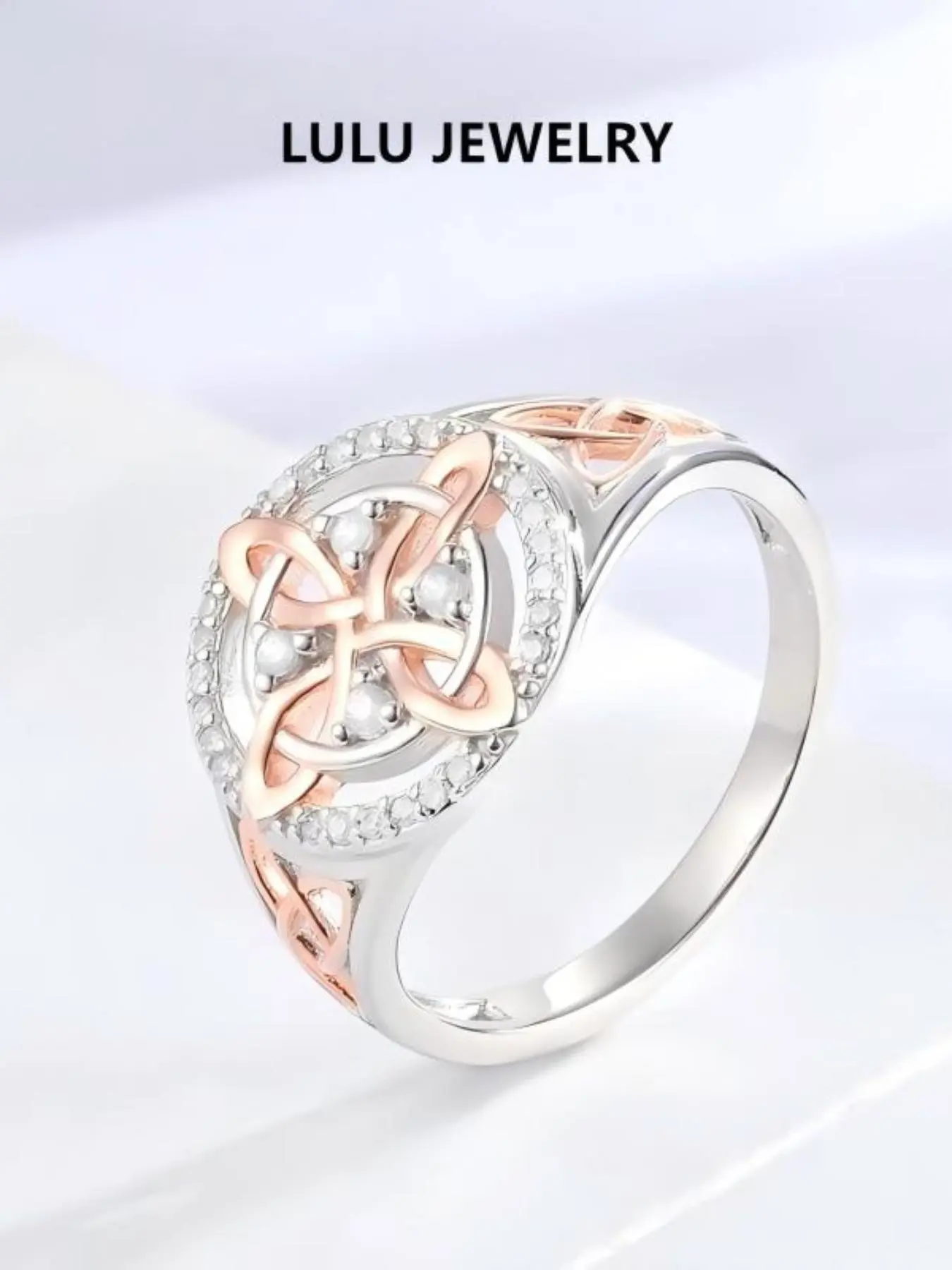 Valentine's Day gift, Jewelry Gifts, Silvery Rose Gold Witches Knot Ring, Anillo Nudo de Bruja Plata Celtic Knot Jewelry, Cubic Zirconia Witch's Knot Ring, Witchtok Witch Jewelry Pagan Jewelry for Devotion for Protection, Witchy Jewelry